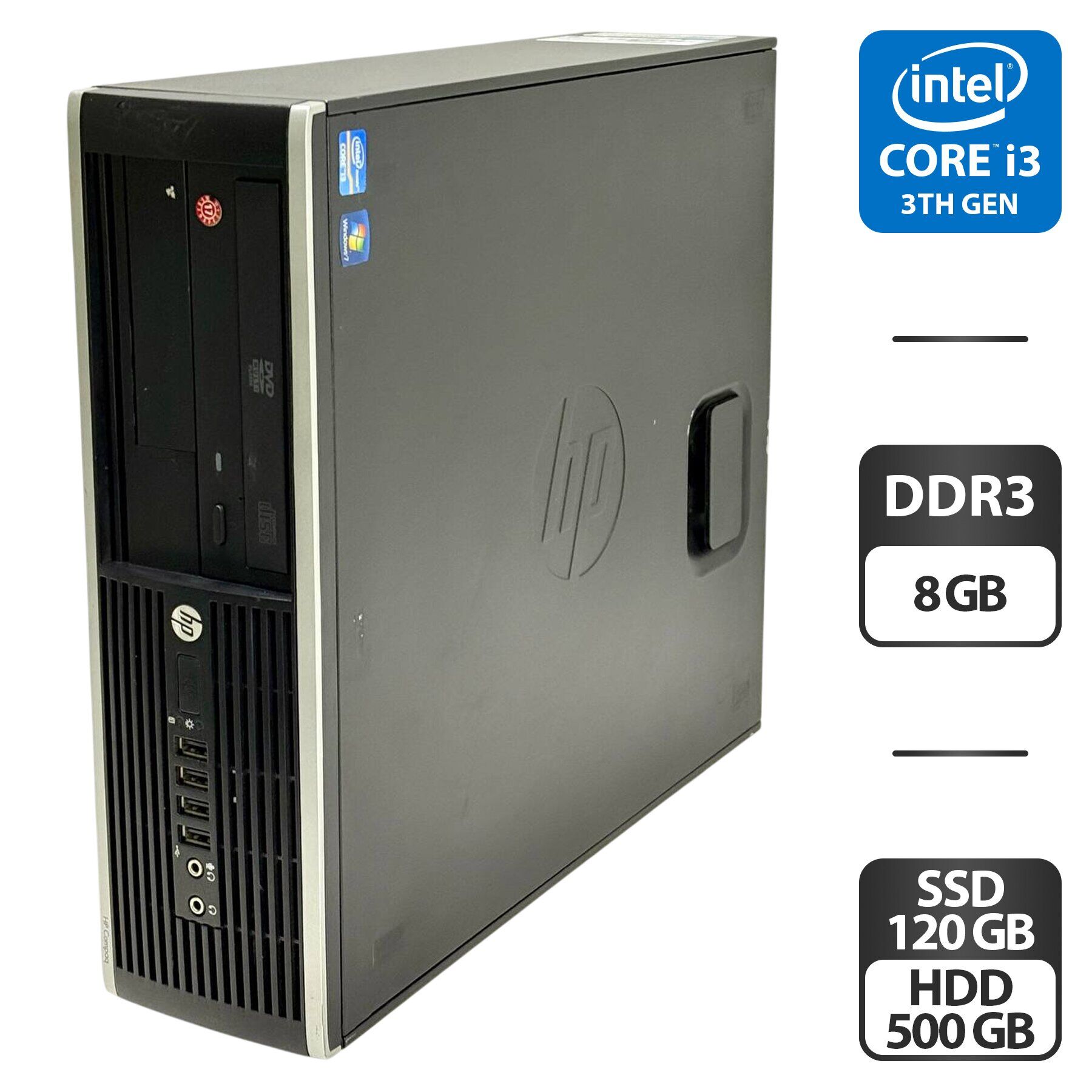 Комп'ютер HP Compaq Elite 8300 SFF / Intel Core i3-3220 (2 (4) ядра по 3.3 GHz) / 8 GB DDR3 / 120 SSD + 500 GB HDD / Intel HD Graphics 2500 / DVD-ROM + Нові клавіатура та мишка