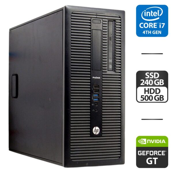 Комп'ютер HP ProDesk 600 G1 Tower / Intel Core i7-4770 (4 (8) ядра по 3.4 - 3.9 GHz) / 16 GB DDR3 / 240 GB SSD + 500 GB HDD / nVidia GeForce GT 730, 2 GB GDDR3, 64-bit / VGA