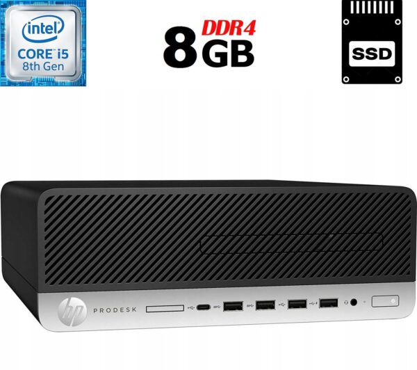 Комп'ютер HP ProDesk 600 G4 SFF / Intel Core i5-8500 (6 ядер по 3.0 - 4.1 GHz) / 8 GB DDR4 / 120 GB SSD / Intel UHD Graphics 630 / 180W / DVD-RW / DisplayPort