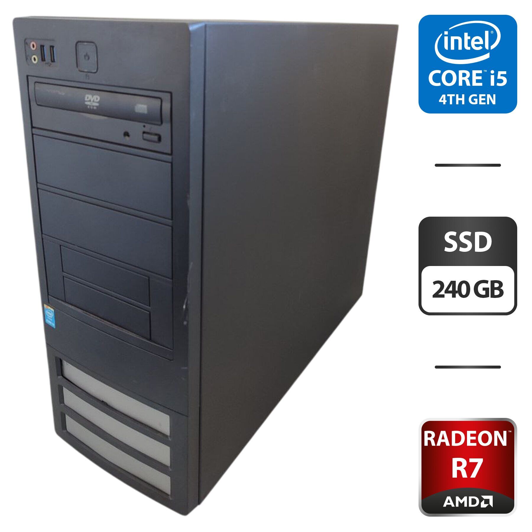 Комп'ютер NoName Tower / Intel Core i5-4590 (4 ядра по 3.3 - 3.7 GHz) / 16 GB DDR3 / 240 GB SSD / AMD Radeon R7 260X, 2 GB GDDR5, 128-bit / DVD-ROM