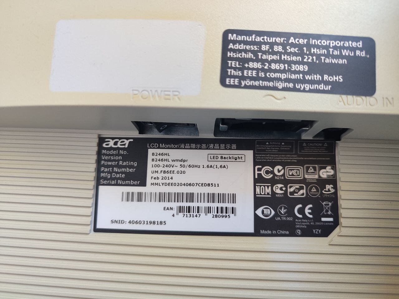 Монітор Acer B246HL / 24" (1920x1080) TN / USB-Hub, VGA, DVI, DispalyPort / Вбудовування колонки 2x 1W / VESA 100x100 + Кабелі (VGA та живлення) в комплекті - Зображення 6