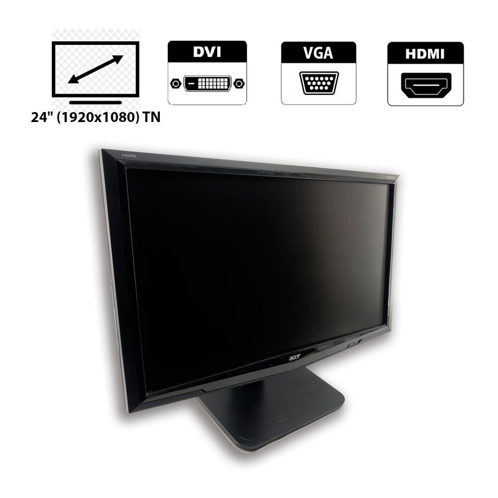 Монітор Acer G245H / 24" (1920x1080) TN / VGA, DVI, HDMI + Кабель живлення