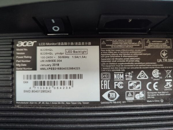 Монітор Acer Professional B226HQL / 22" (1920x1080) TN / VGA, DVI, DisplayPort / Вбудовані колонки 1x 1W + Кабелі (VGA та живлення) - Зображення 4
