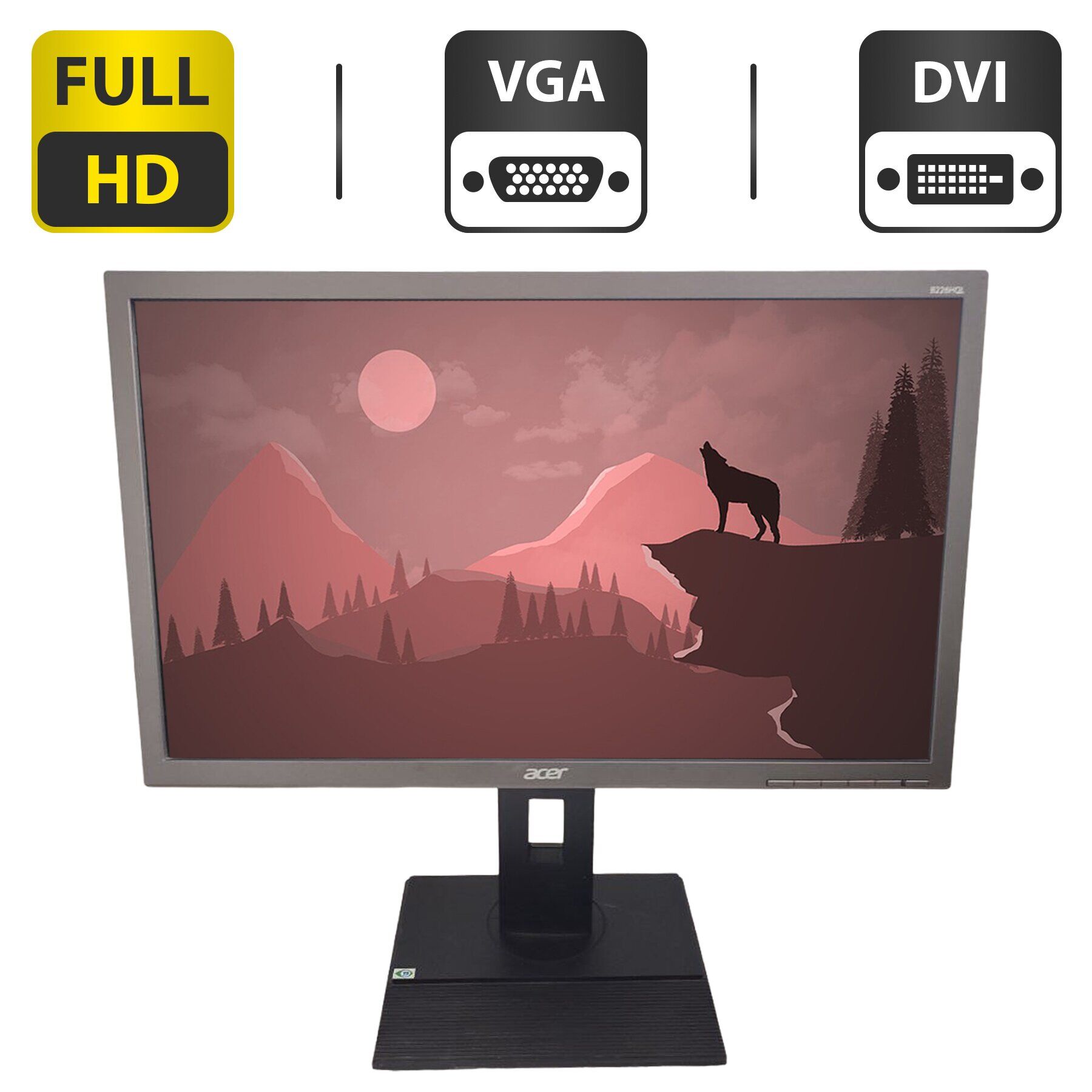 Монітор Acer Professional B226HQL / 22" (1920x1080) TN / VGA, DVI, DisplayPort / Вбудовані колонки 1x 1W + Кабелі (VGA та живлення)