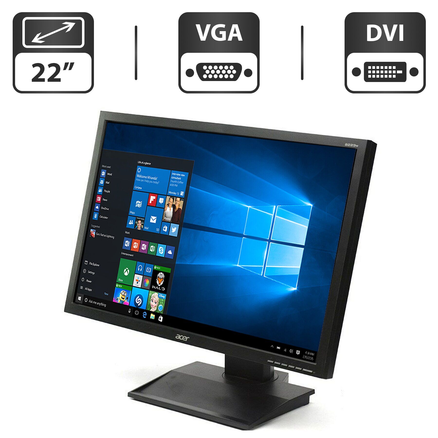 Монітор Acer V223W / 22" (1680x1050) TN / VGA, DVI + Кабель живлення