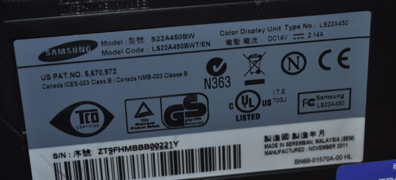 Монітор Б-клас Samsung SyncMaster S22A450BW / 22" (1680x1050) TN / VGA, DVI / VESA 100x100 + Кабелі (VGA або DVI на вибір), блок живлення та кабель живлення - Зображення 15