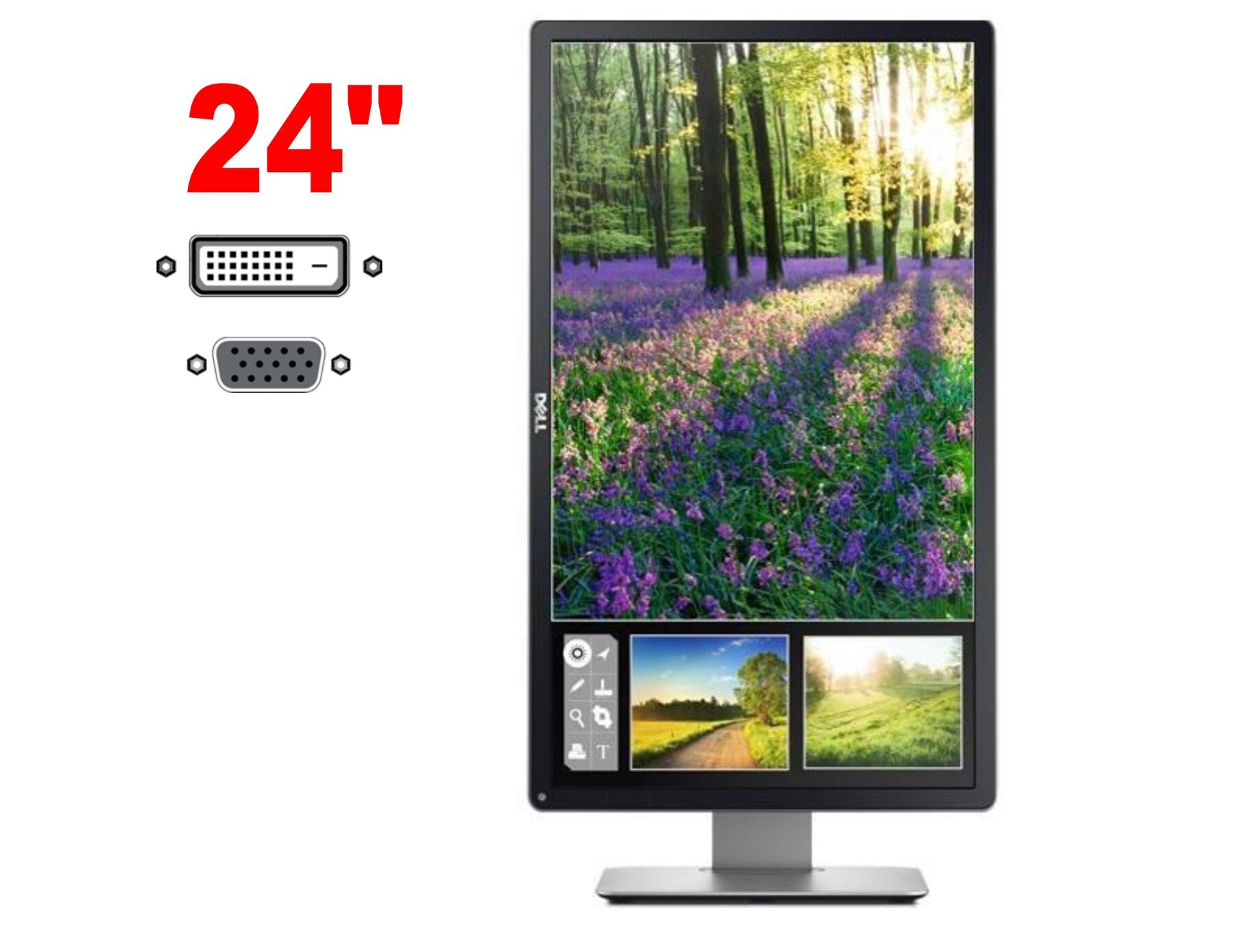 Монітор Dell P2414H / 24" (1920x1080) IPS / 1x DP, 1x DVI, 1x VGA, 4x USB / VESA 100x100 / Pivot + кабель живлення