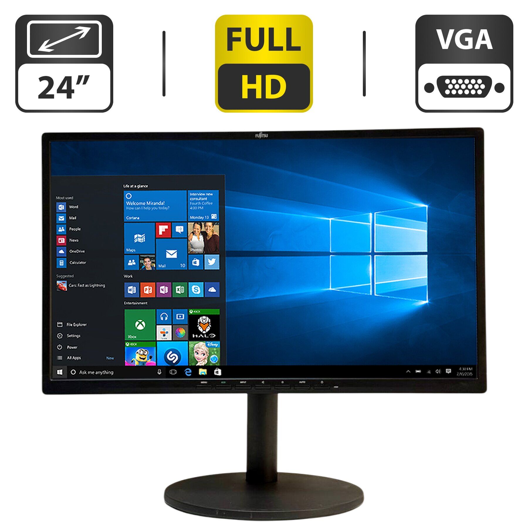 Монітор Fujitsu Displays B24-8 TS Pro / 24" (1920x1080) IPS / USB-Hub, VGA, DVI, HDMI / Вбудовані колонки 1x 4W + Кабель живлення