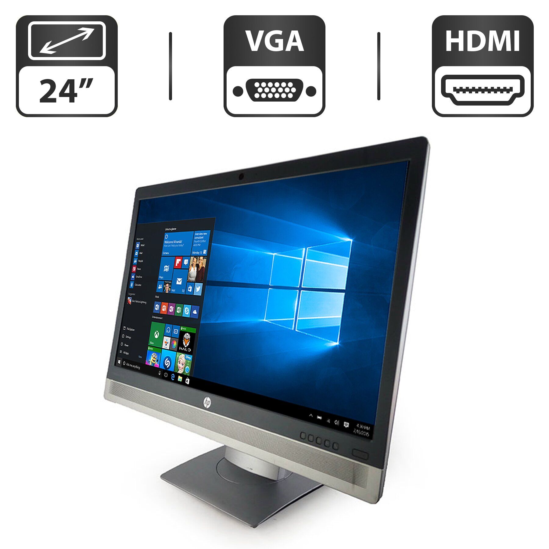 Монітор HP EliteDisplay E240 / 24" (1920x1080) IPS / HDMI, DP, VGA, USB 3.0 / VESA 100x100 / Pivot + Кабель живлення