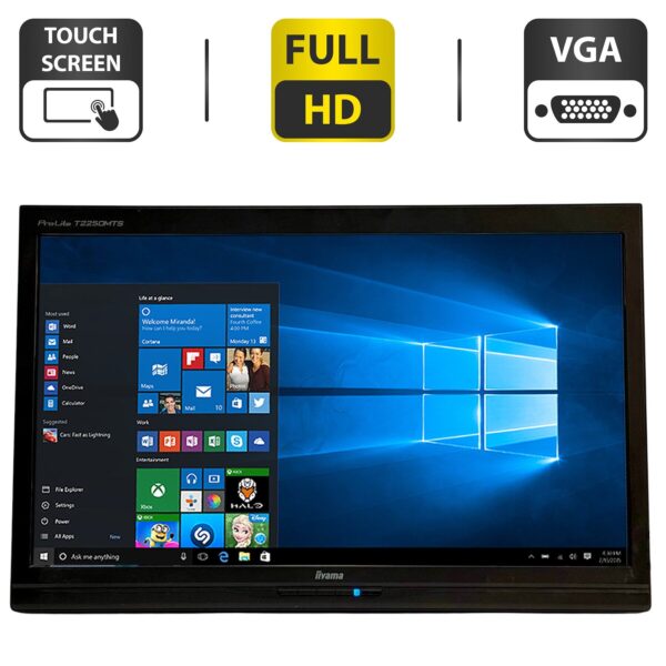 Монітор Iiyama ProLite T2250MTS / 22" (1920x1080) TN Touch / USB, VGA, DVI / Вбудовані колонки 2x 1W / VESA 100x100 + Кабель живлення / Без підставки