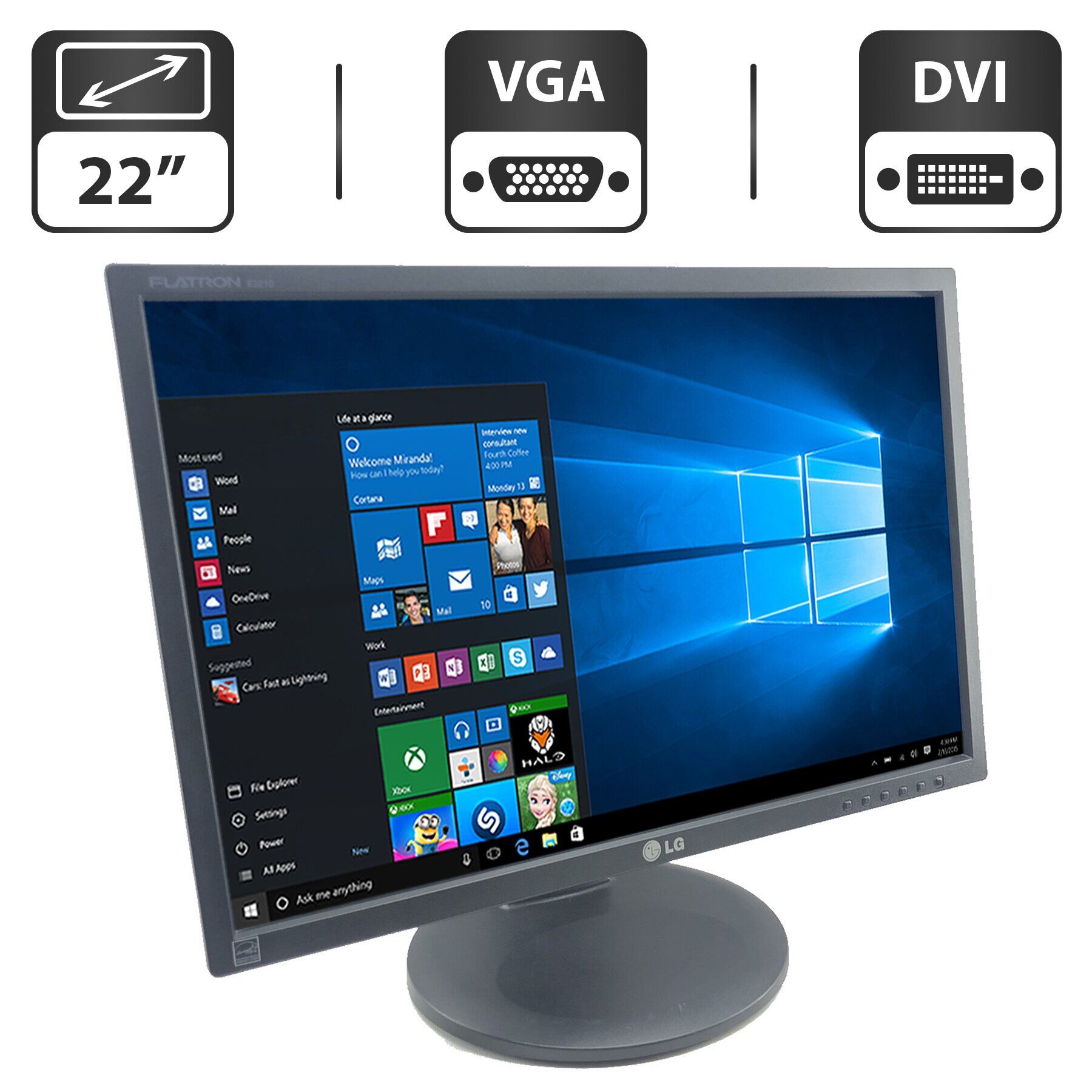 Монітор LG Flatron E2210PM / 22" (1680x1080) TN / VGA, DVI, Audio / Вбудовані колонки 2x 2W / VESA 75x75 + Кабель живлення