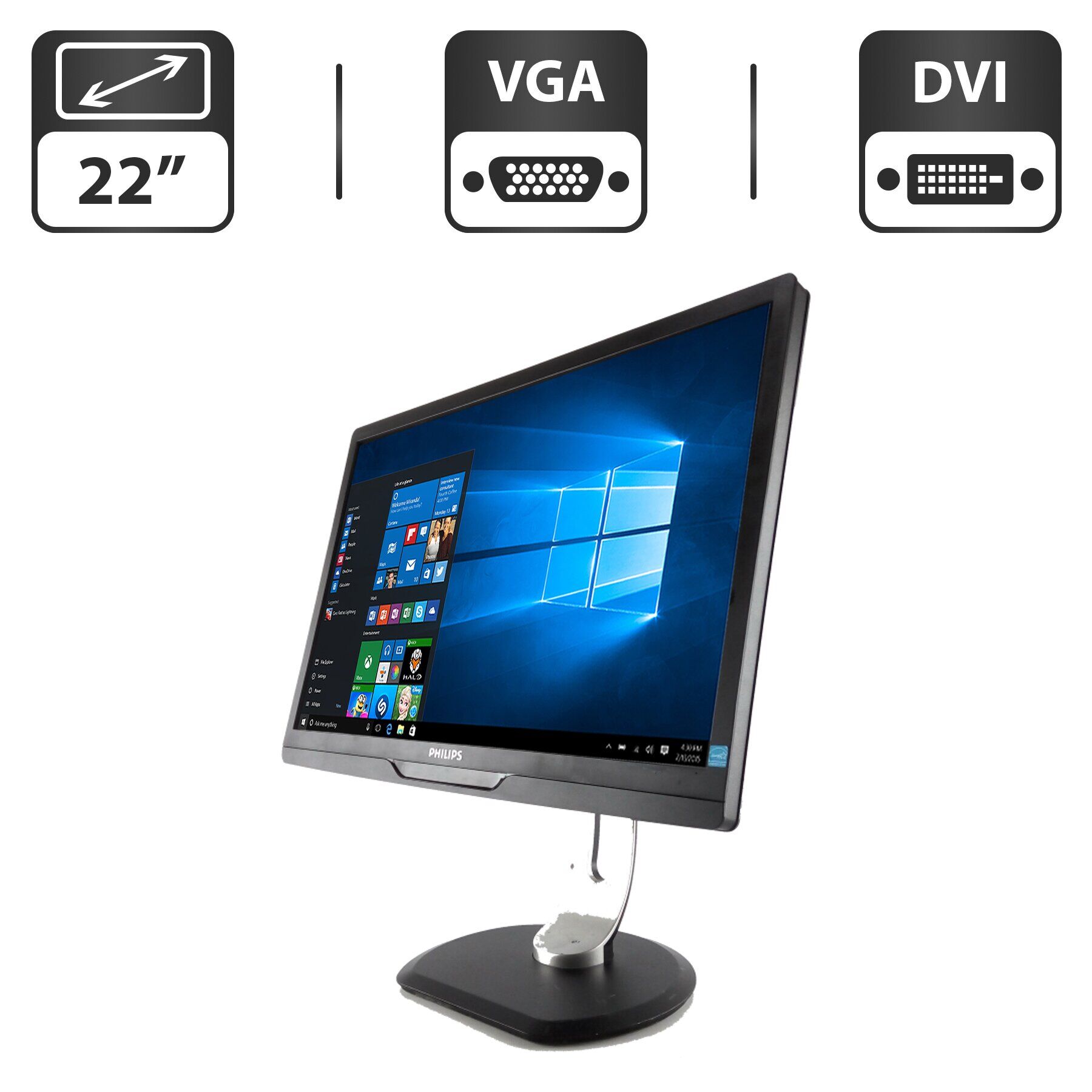 Монітор Philips Brilliance 220S2SB / 22" (1680x1050) TN / VGA, DVI / VESA 100x100 + Кабель живлення
