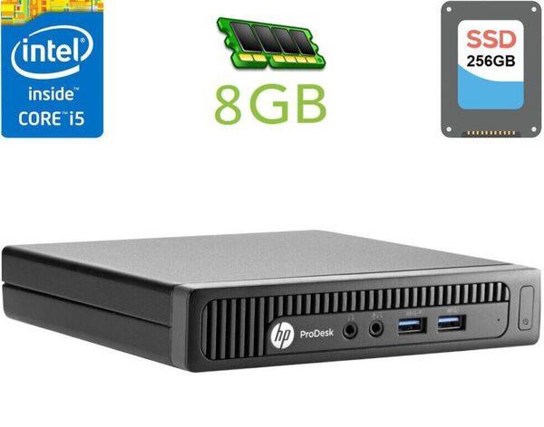 Неттоп Б-клас HP ProDesk 400 G1 TPC-F064-DM USFF / Intel Core i5-4590T (4 ядра по 2.0 - 3.0 GHz) / 8 GB DDR3 / 256 GB SSD / Intel HD Graphics 4600 / DisplayPort + Блок живлення