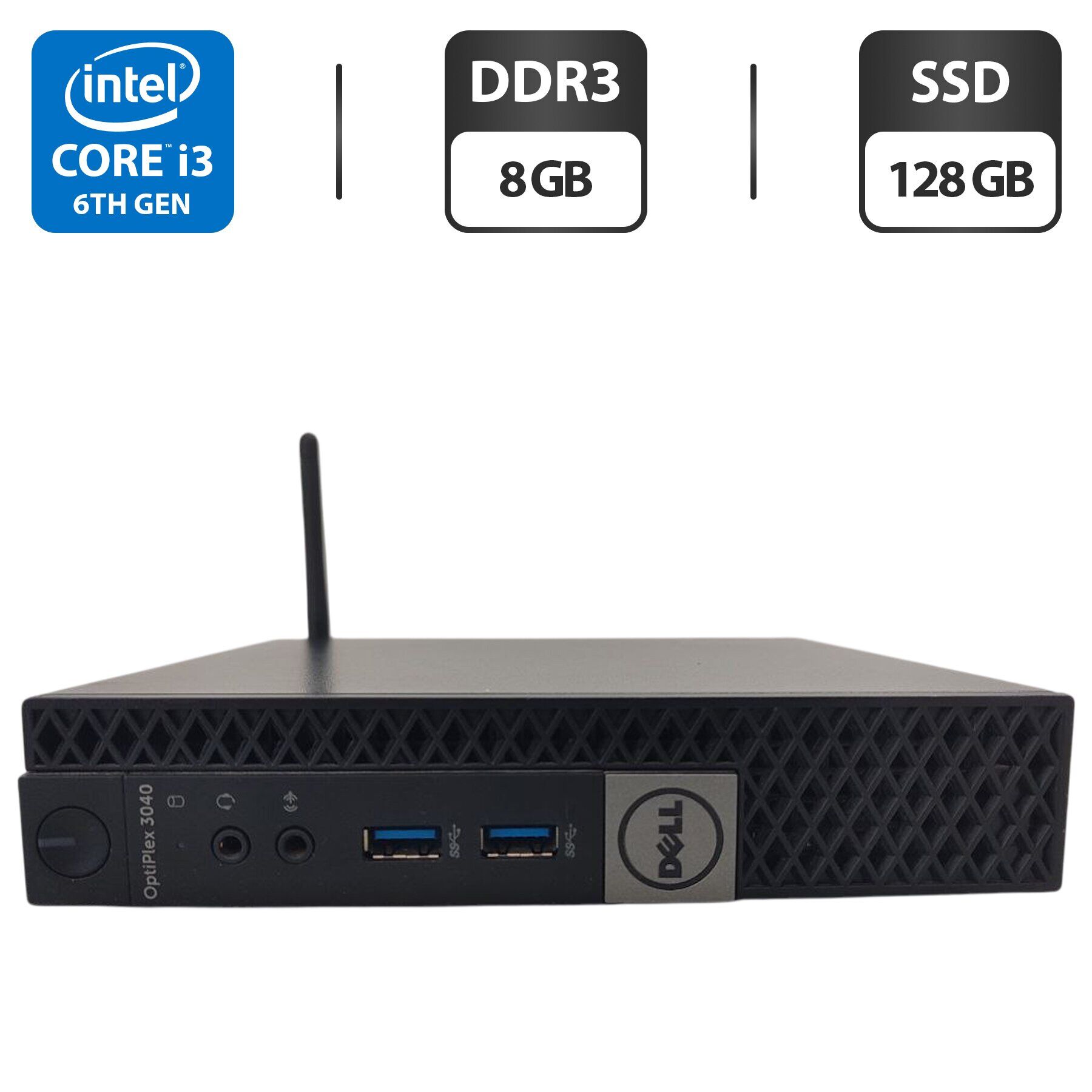 Неттоп Dell OptiPlex 3040 Micro USFF / Intel Core i3-6100T (2 (4) ядра по 3.2 GHz) / 8 GB DDR3 / 128 GB SSD / Intel HD Graphics 530 / Wi-Fi + Блок живлення