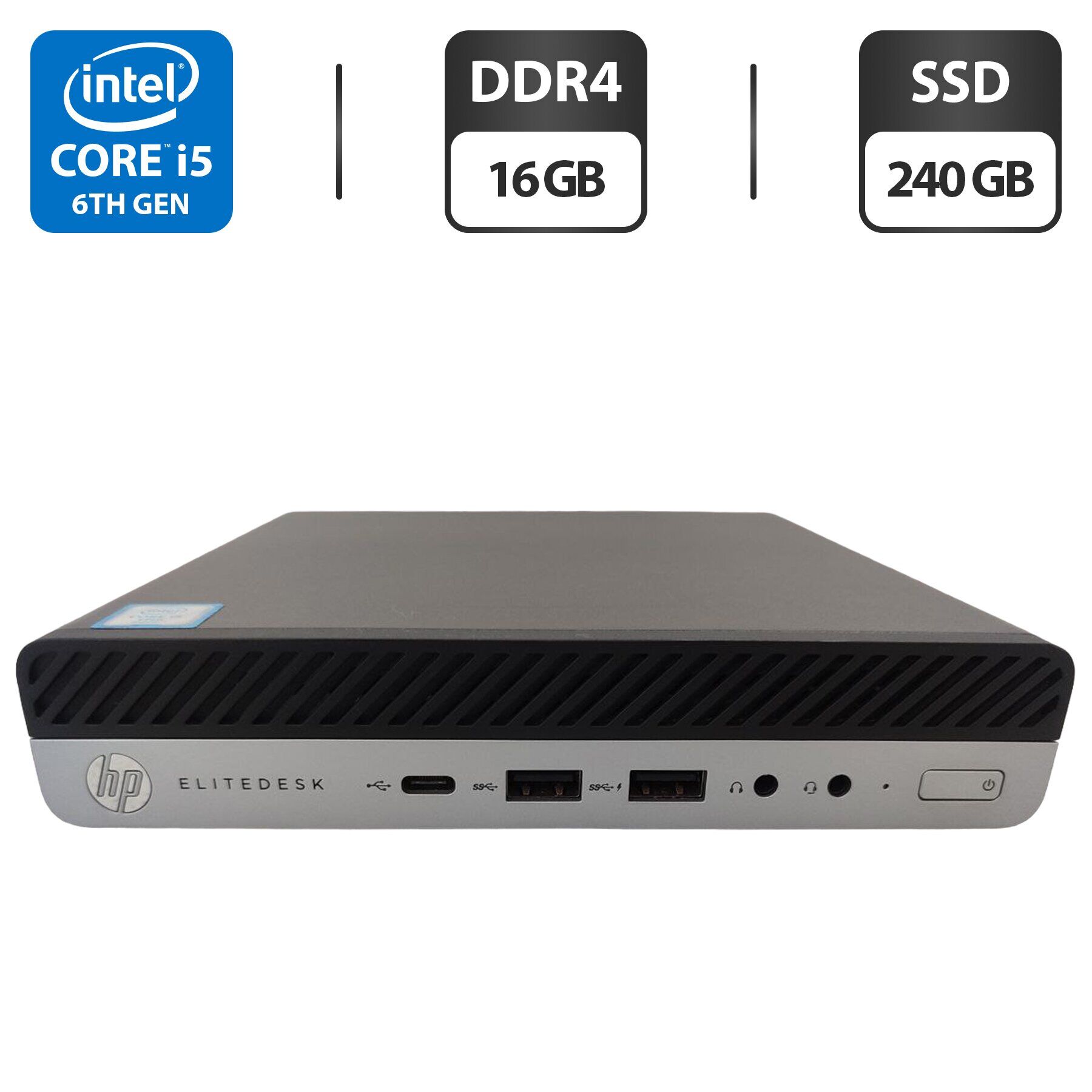 Неттоп HP EliteDesk 800 G3 USFF / Intel Core i5-6500T (4 ядра по 2.5 - 3.1 GHz) / 16 GB DDR4 / 240 GB SSD / Intel UHD Graphics 530 + Блок живлення
