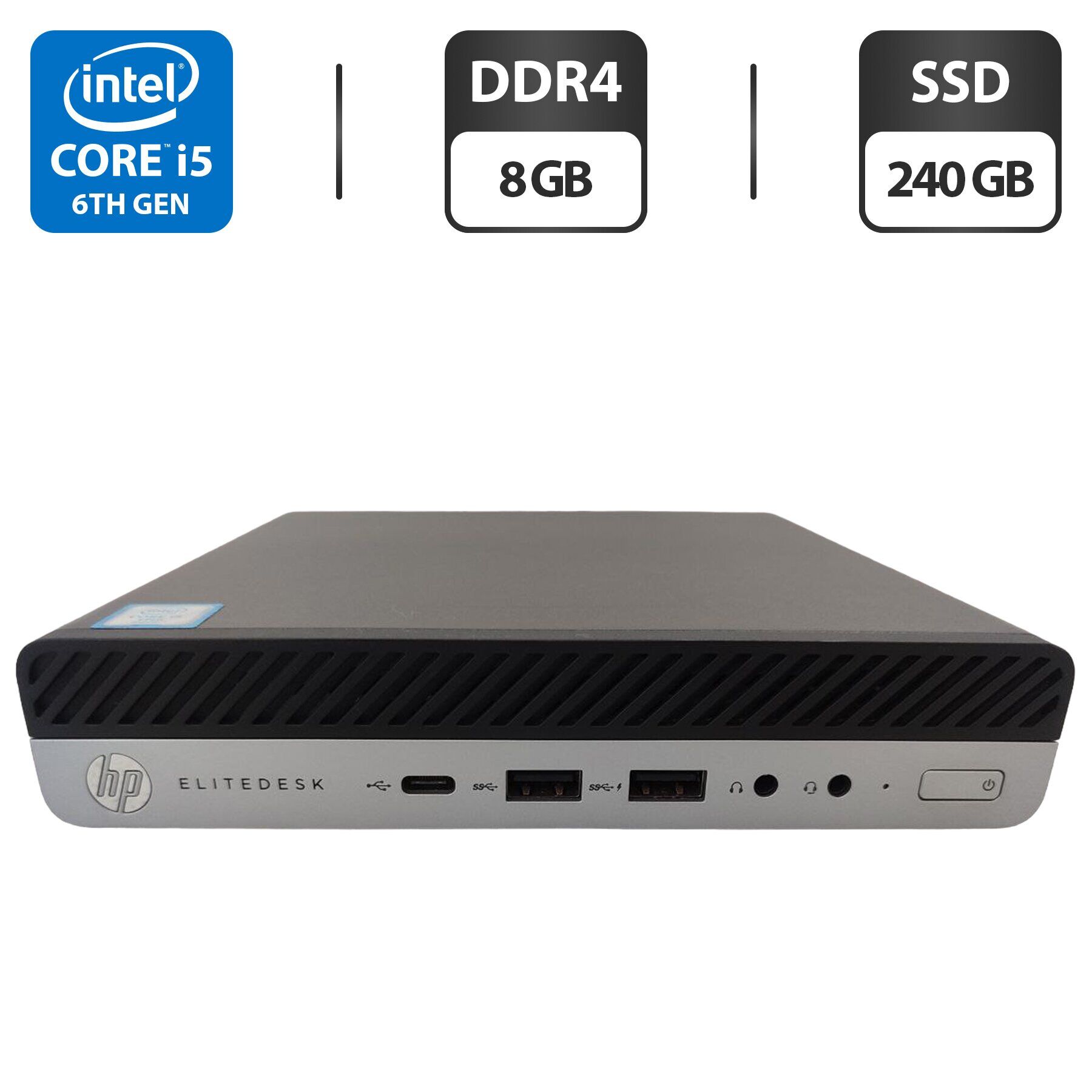 Неттоп HP EliteDesk 800 G3 USFF / Intel Core i5-6500T (4 ядра по 2.5 - 3.1 GHz) / 8 GB DDR4 / 240 GB SSD / Intel UHD Graphics 530 + Блок живлення