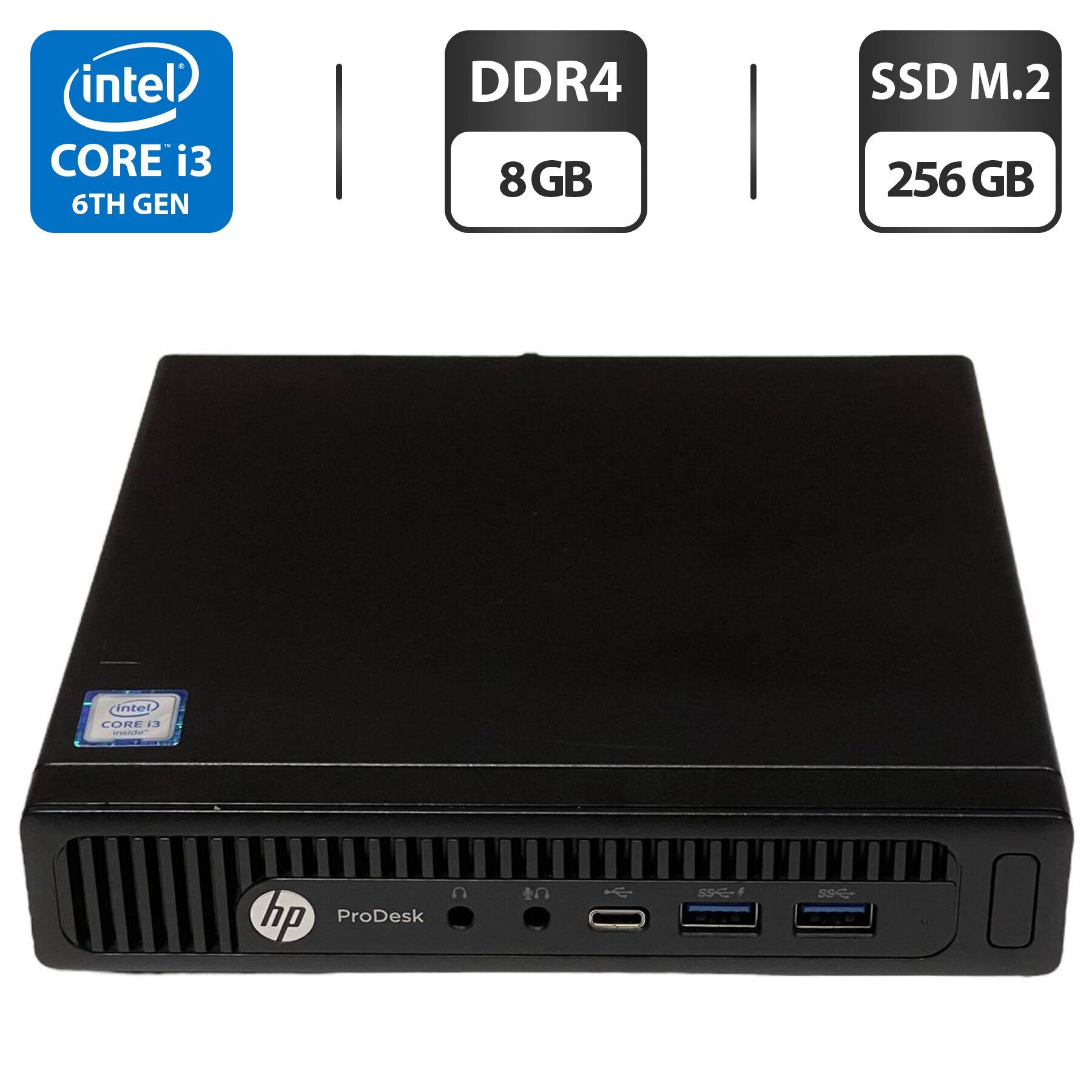 Неттоп HP ProDesk 600 G2 Mini PC USFF / Intel Core i3-6100T (2 (4) ядра по 3.2 GHz) / 8 GB DDR4 / 256 GB SSD M.2 / Intel HD Graphics 530 / DisplayPort + Блок живлення