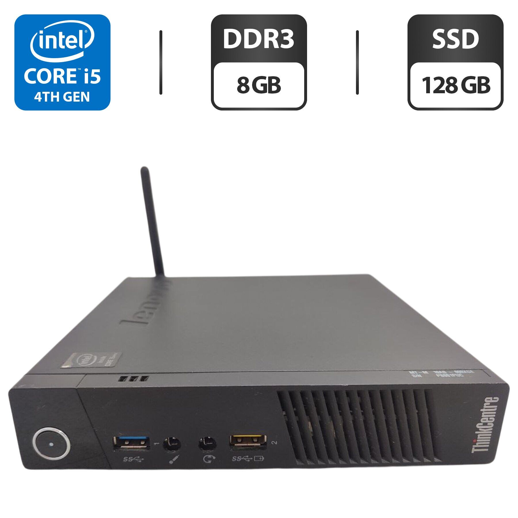 Неттоп Lenovo ThinkCentre M93p Tiny USFF / Intel Core i5-4570T (2 (4) ядра по 2.9 - 3.6 GHz) / 8 GB DDR3 / 128 GB SSD / Intel HD Graphics 4600 / Wi-Fi + Блок живленняі