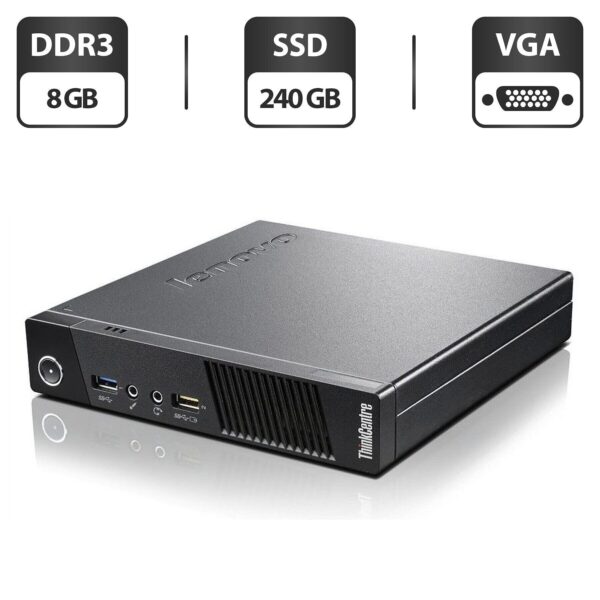 Неттоп Lenovo ThinkCentre M93p Tiny USFF / Intel Core i5-4570T (2 (4) ядра по 2.9 - 3.6 GHz) / 8 GB DDR3 / 240 GB SSD / Intel HD Graphics 4600 / VGA / Блок живлення у комплекті