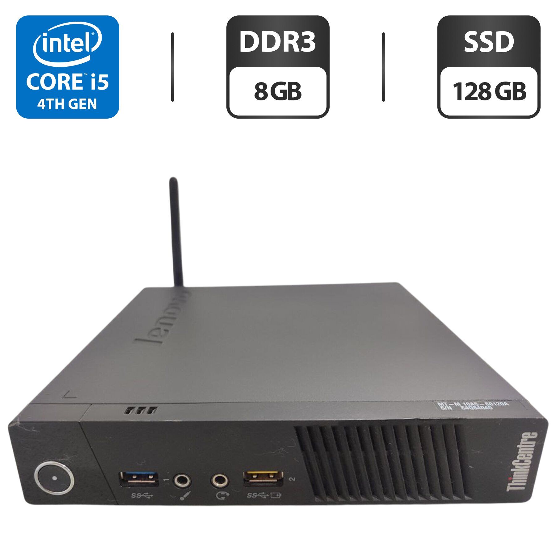 Неттоп Lenovo ThinkCentre M93 Tiny USFF / Intel Core i5-4590T (4 ядра по 2.0 - 3.0 GHz) / 8 GB DDR3 / 128 GB SSD / Intel HD Graphics 4600 / Wi-Fi + Блок живлення
