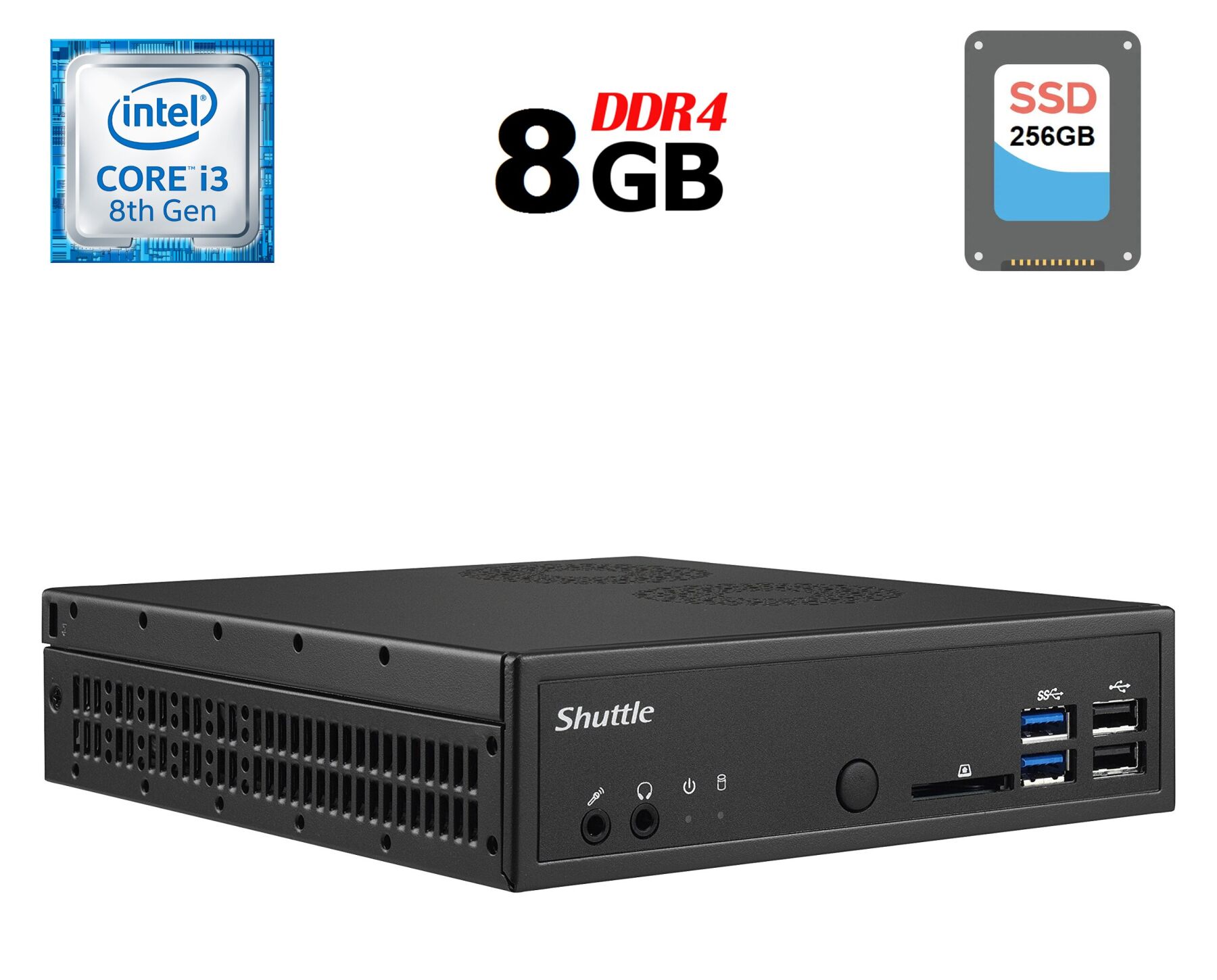 Неттоп Shuttle XPC slim DH310 USFF / Intel Core i3-8100 (4 ядра по 3.6 GHz) / 8 GB DDR4 / 256 GB SSD / Intel UHD Graphics 630 / HDMI / DisplayPort