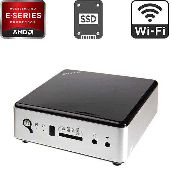 Неттоп Zotac ZBOX nano AD10 USFF / AMD E-350 (2 ядра по 1.6 GHz) / 4 GB DDR3 / 120 GB SSD / AMD Radeon HD 6310 / HDMI / DisplayPort / Wi-Fi / Блок живлення в комплекті