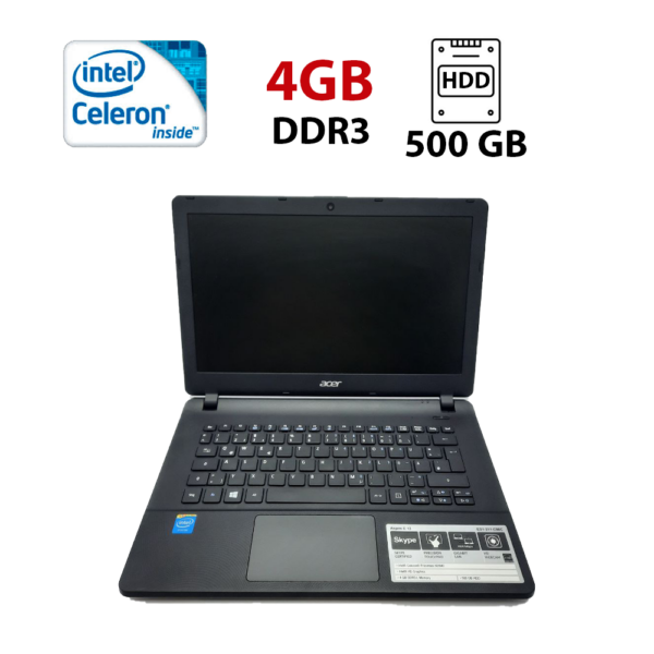 Ноутбук Acer e13 / 13.3" (1366x768) TN / Intel Celeron N2840 (2 ядра по 2.16 - 2.58 GHz) / 4 GB DDR3 / 500 GB HDD / Intel HD Graphics / WebCam