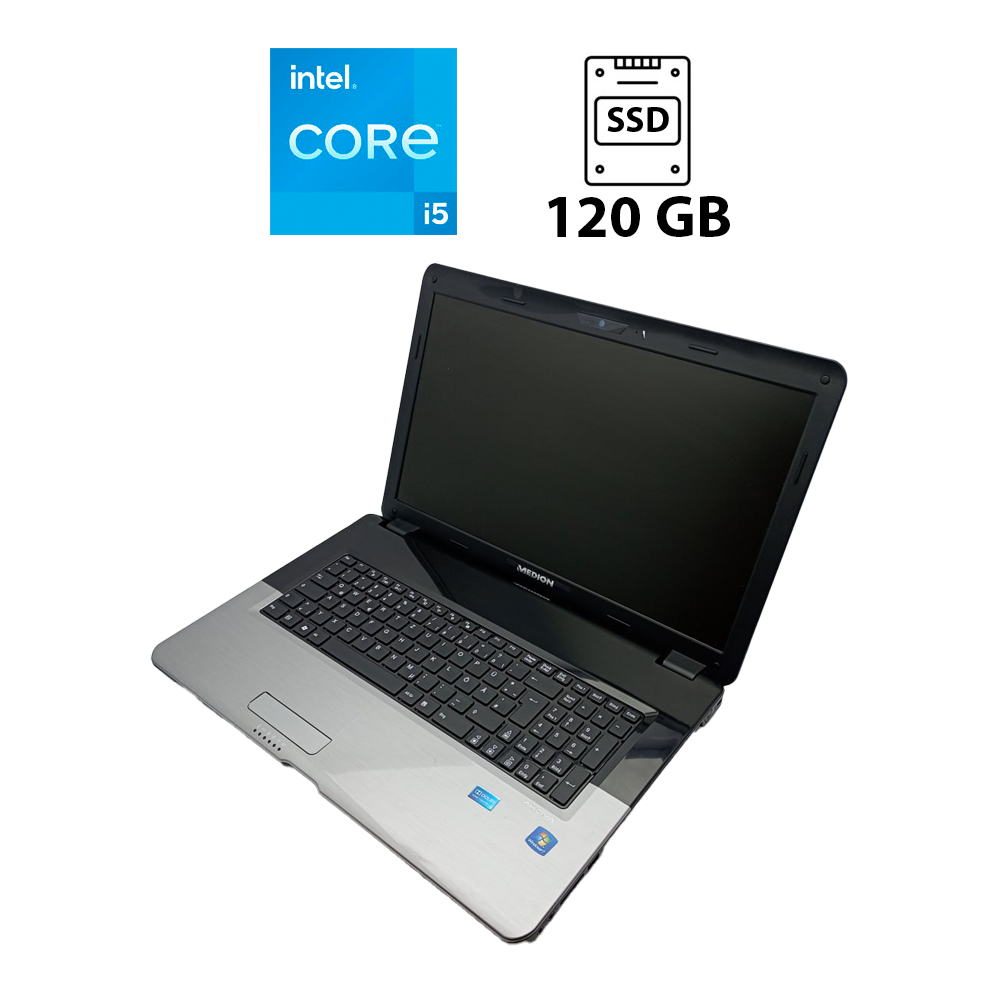 Ноутбук Acer Medion E7222 / 17.3" (1600x900) TN / Intel Core i5-2540M (2 (4) ядра по 2.6 - 3.3 GHz) / 6 GB DDR3 / 120 GB SSD / Intel HD Graphics 3000 / WebCam / Не тримає
