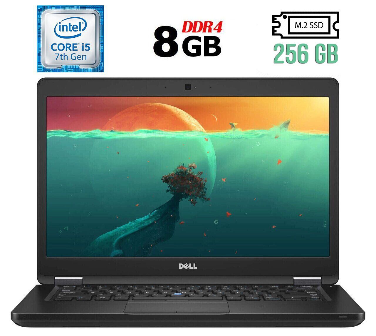 Ноутбук Б-клас Dell Latitude 5480 / 14" (1920x1080) IPS / Intel Core i5-7300U (2 (4) ядра по 2.6 - 3.5 GHz) / 8 GB DDR4 / 256 GB SSD M.2 / Intel HD Graphics 620 / WebCam / USB 3.1 / HDMI / Windows 10 ліцензія