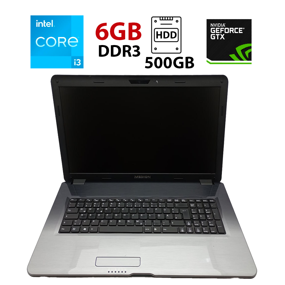 Ноутбук Б-клас Medion Akoya P7624 / 17.3" (1600х900) TN / Intel Core i3-2350M (2 (4) ядра по 2.3 GHz) / 6 GB DDR3 / 500 GB HDD / nVidia GeForce GT 630M, 1 GB DDR3, 128-bit / WebCam / АКБ не тримає