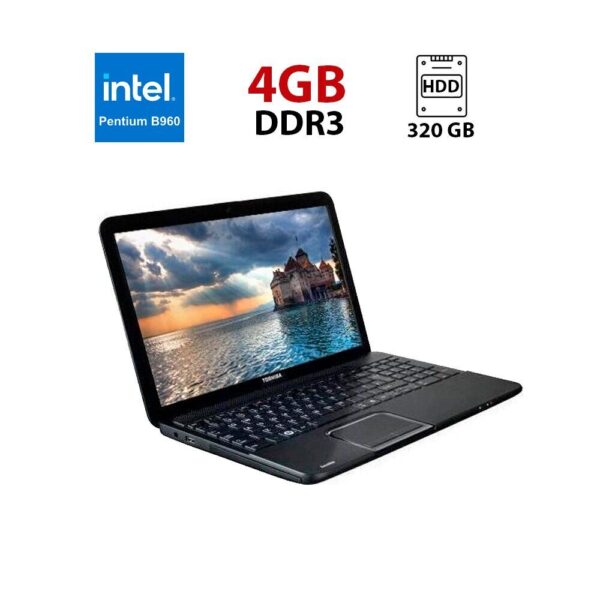 Ноутбук Б-клас Toshiba Satellite C80-12SR / 15.6" (1366x768) TN / Intel Pentium B960 (2 ядра по 2.2 GHz) / 4 GB DDR3 / 320 GB HDD / Intel HD Graphics / WebCam