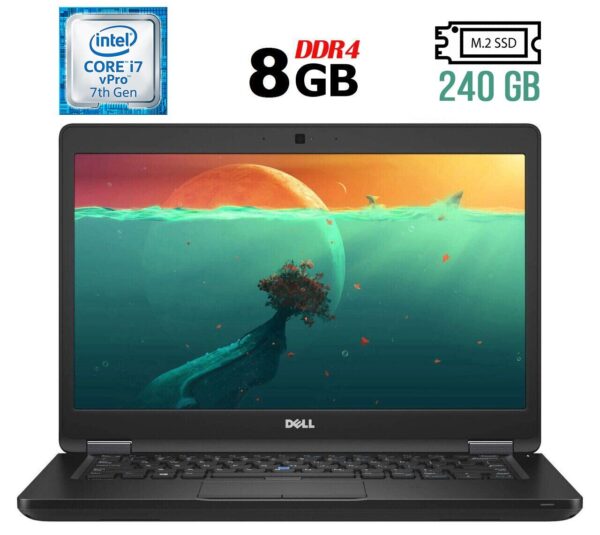 Ноутбук Dell Latitude 5480 / 14" (1366x768) TN / Intel Core i7-7600U (2 (4) ядра по 2.8 - 3.9 GHz) / 8 GB DDR4 / 240 GB SSD M.2 / Intel HD Graphics 620 / WebCam / USB 3.1 / HDMI / Windows 11 ліцензія