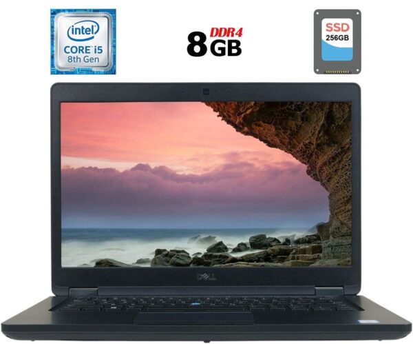Ноутбук Dell Latitude 5490 / 14" (1920x1080) IPS / Intel Core i5-8250U (4 (8) ядра по 1.6 - 3.4 GHz) / 8 GB DDR4 / 256 GB SSD / Intel UHD Graphics 620 / WebCam / USB 3.1 / HDMI / Windows 10 ліцензія