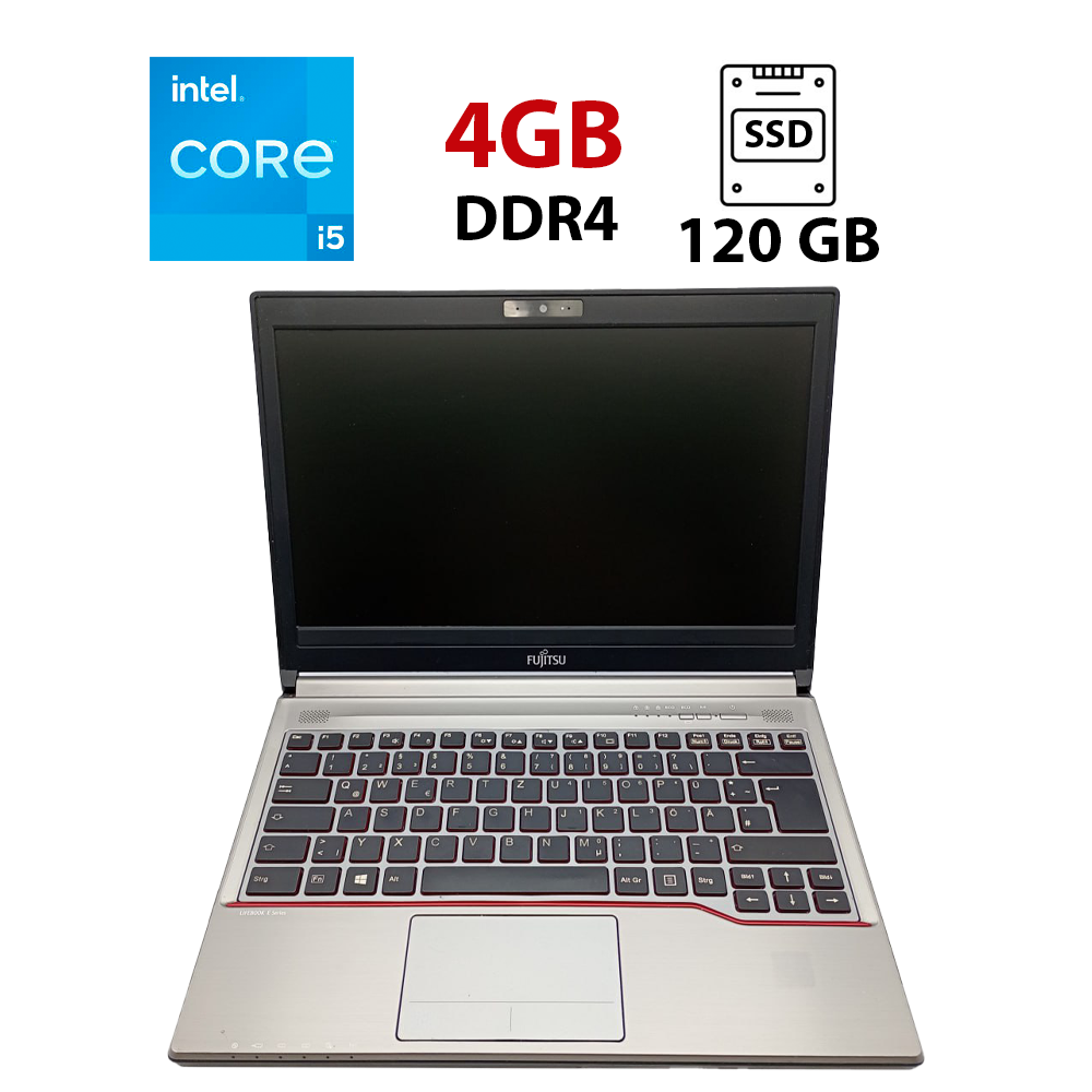 Ноутбук Fujitsu Lifebook E736 / 13.3" (1366x768) TN / Intel Core i5-6300U (2 (4) ядра по 2.4 - 3.0 GHz) / 4 GB DDR4 / 120 GB SSD / Intel HD Graphics 500 / WebCam