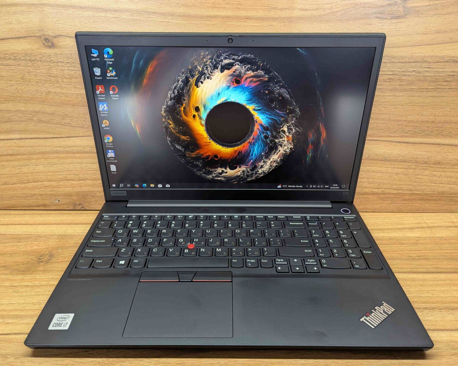 Ноутбук Lenovo ThinkPad E15 / 15.6" (1920x1080) IPS / Intel Core i7-10510U (4 (8) ядра по 1.8 - 4.9 GHz) / 16 GB DDR4 / 512 GB SSD / Intel UHD Graphics / WebCam / Windows 10 - Зображення 2