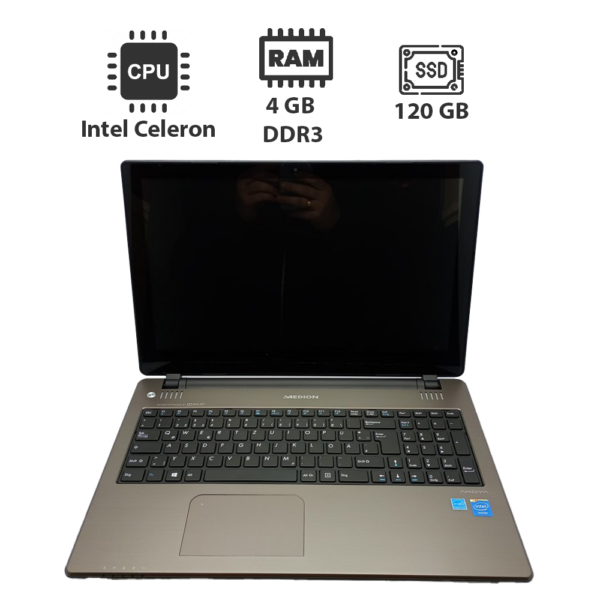 Ноутбук Medion Akoya / 15.6" (1366x768) TN Touch / Intel Celeron N2920 (4 ядра по 1.86 - 2.0 GHz) / 4 GB DDR3 / 120 GB SS / Intel HD Graphics / WebCam