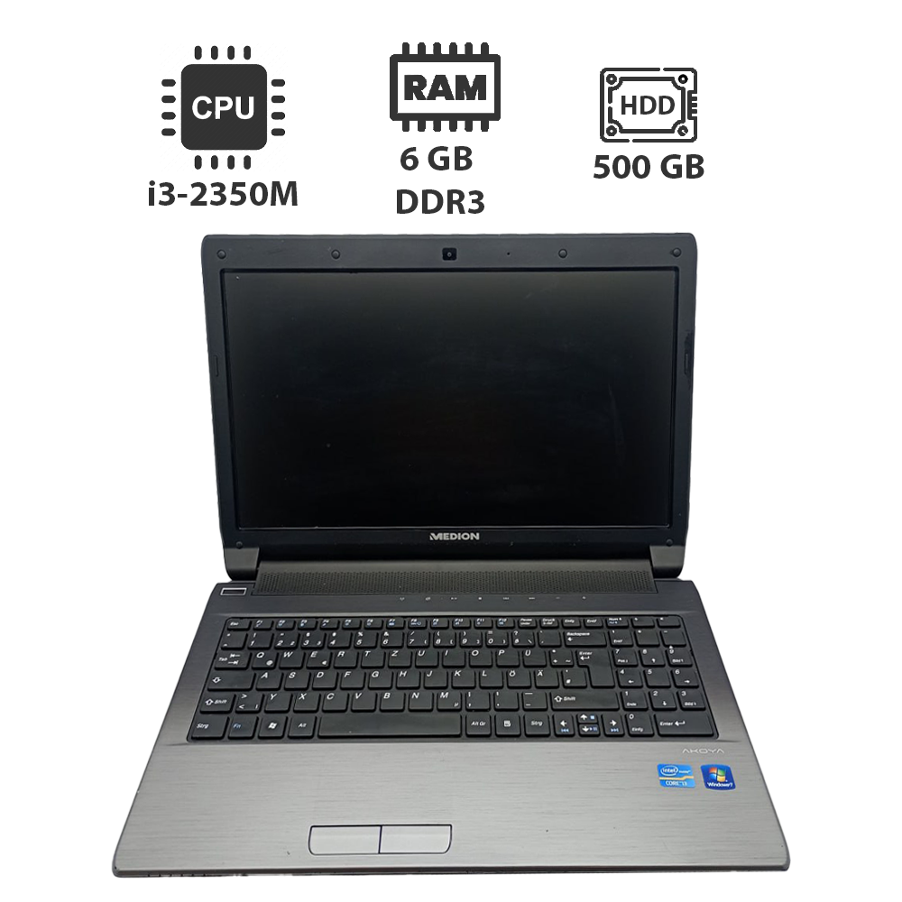 Ноутбук Medion Akoya 156 / 15.6" (1366x768) TN / Intel Core i3-2350M (2 (4) ядра по 2.3 GHz) / 6 GB DDR3 / 500 GB HDD / Intel HD Graphics 3000 / WebCam