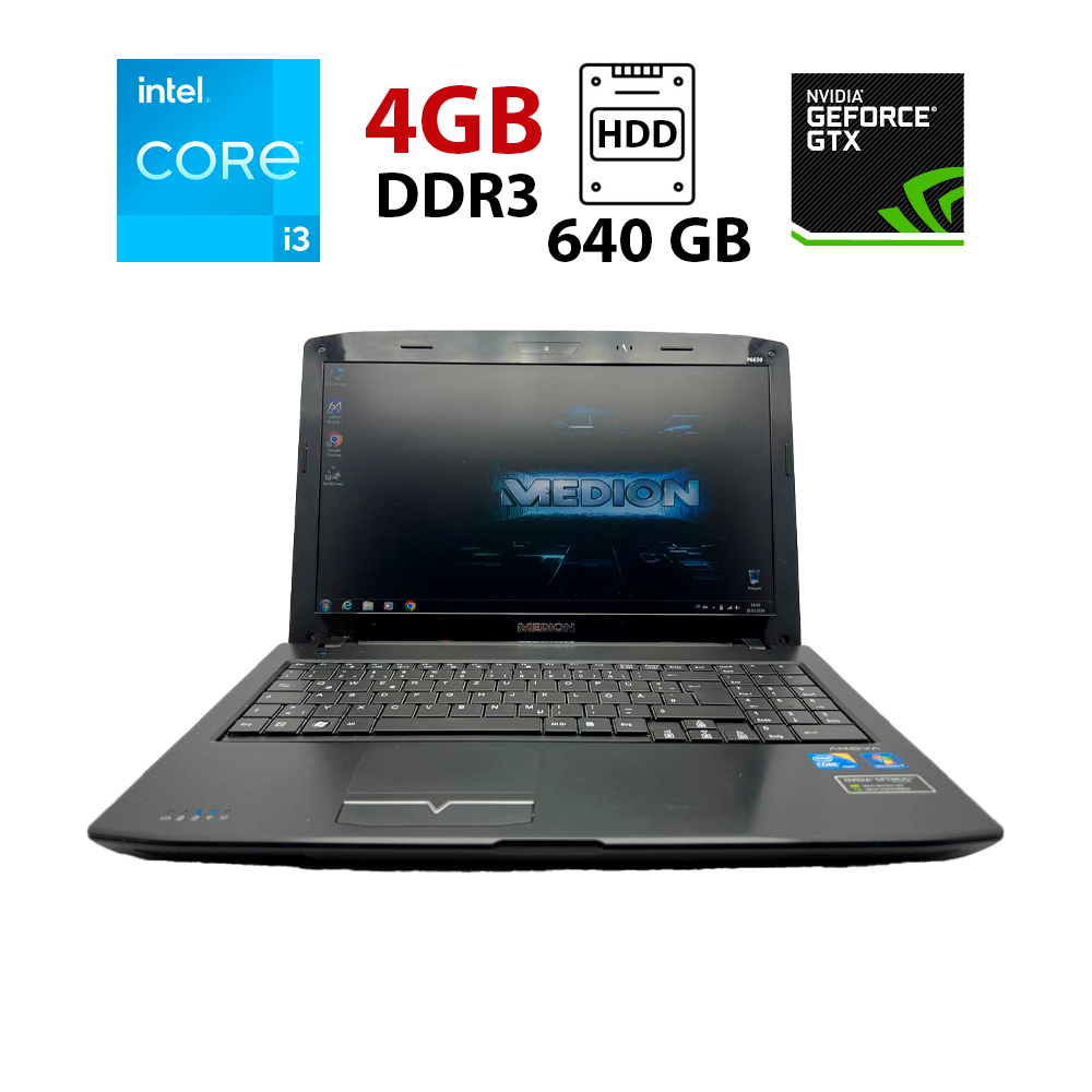 Ноутбук Medion Akoya P6630 / 15.6" (1366x768) TN / Intel Core i3-390M (2 (4) ядра по 2.66 GHz) / 4 GB DDR3 / 640 GB HDD / nVidia GeForce GT 540M, 1 GB GDDR3, 128-bit / WebCam