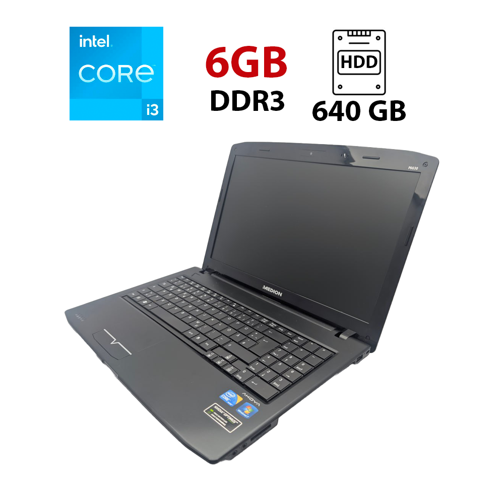 Ноутбук Medion Akoya P6630 / 15.6" (1366x768) TN / Intel Core i3-390M (2 (4) ядра по 2.66 GHz) / 6 GB DDR3 / 640 GB HDD / nVidia GeForce GT 540M, 1 GB GDDR3, 128-bit / WebCam