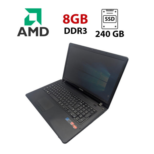 Ноутбук Samsung NP355 / 17.3" (1600x900) TN / AMD A4-4300M (2 ядра по 2.5 - 3.0 GHz) / 8 GB DDR3 / 240 GB SSD / AMD Radeon HD 7420G Graphics / WebCam