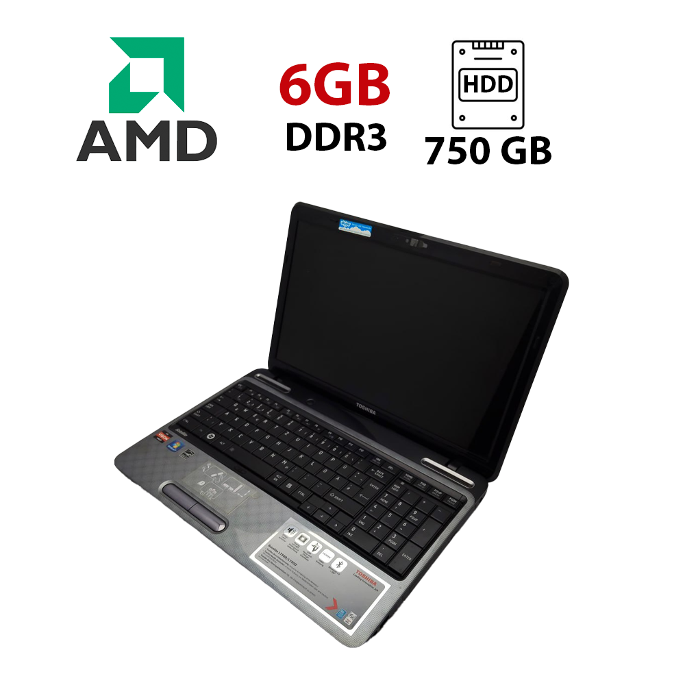 Ноутбук Toshiba Satellite L750 / 15.6" (1366x768) TN / AMD A6-3420M (2 (4) ядра по 1.5 - 2.4 GHz) / 6 GB DDR3 / 750 GB HDD / AMD Radeon HD 6520G Graphics / WebCam
