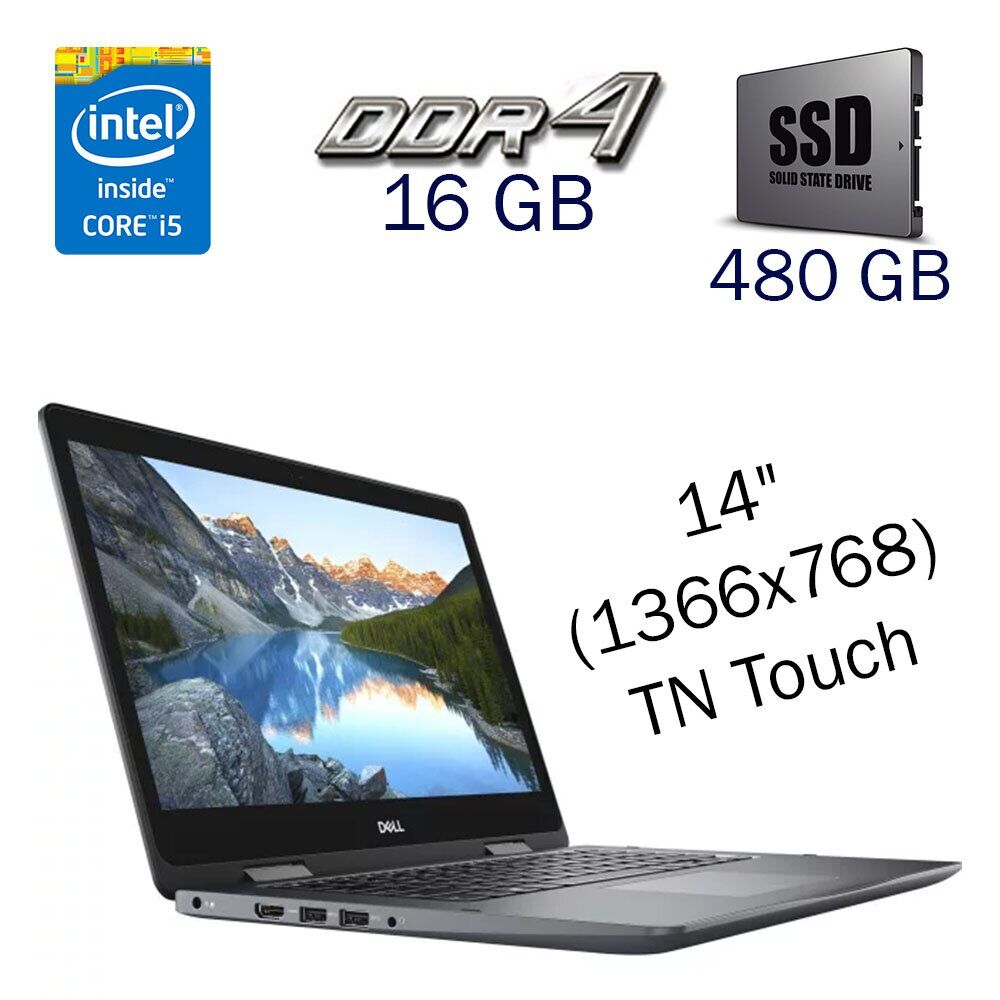 Ноутбук Б-клас Dell Inspiron 14 5481 / 14" (1366x768) TN Touch / Intel Core i5-8265U (4 (8) ядра по 1.6 - 3.9 GHz) / 16 GB DDR4 / 480 GB SSD / Intel UHD Graphics for 8th Generation / WebCam