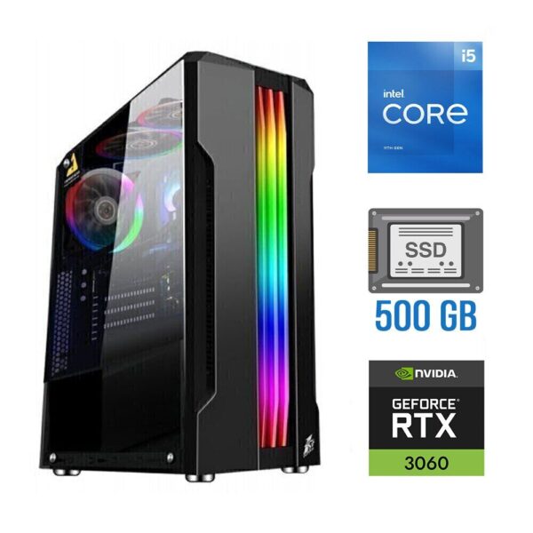 Новий Ігровий ПК Tower / Intel Core i5-11400F (6 (12) ядер по 2.6 - 4.4 GHz) / 16 GB DDR4 / 500 GB SSD / nVidia GeForce RTX 3060, 12 GB GDDR6, 192-bit