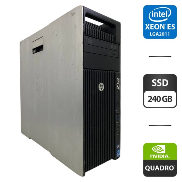 Робоча станція Б-клас HP Z620 Workstation Tower / 2x Intel Xeon E5-2658 v2 (10 (20) ядер по 2.4 - 3.0 GHz) / 64 GB DDR3 / 240 GB SSD / nVidia Quadro 4000, 2 GB GDDR5, 256-bit / DVD-ROM