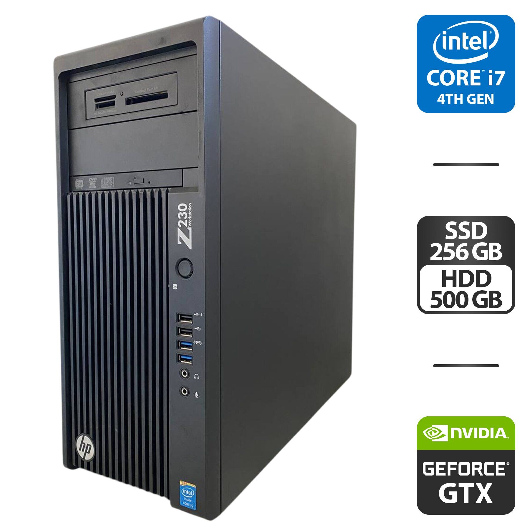 Робоча станція HP Workstation Z230 Tower / Intel Core i7-4790K (4 (8) ядра по 4.0 - 4.4 GHz) / 16 GB DDR3 / 256 GB SSD + 500 GB HDD / nVidia GeForce GTX 650, 2 GB GDDR5, 128-bit / DVD-ROM