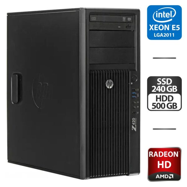 Робоча станція HP Z420 Workstation Tower / Intel Xeon E5-2660 v2 (10 (20) ядер по 2.2 - 3.0 GHz) / 64 GB DDR3 / 240 GB SSD + 500 GB HDD / AMD Radeon HD 7870, 2 GB GDDR5, 256-bit / DVD-ROM / HDMI