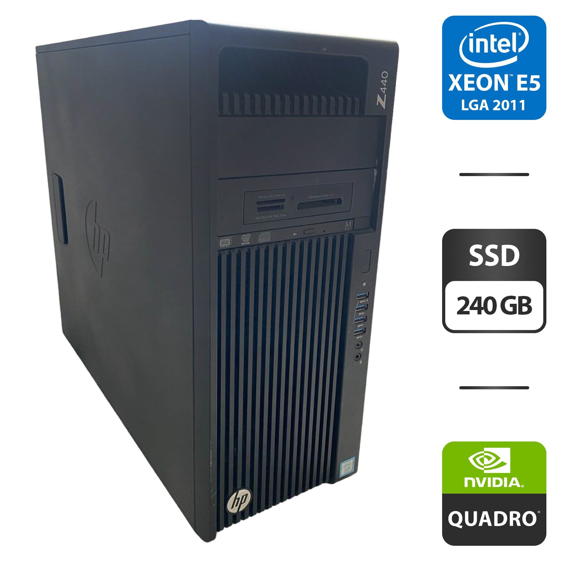 Робоча станція HP Z440 Workstation Tower / Intel Xeon E5-2683 v3 (14 (28) ядер по 2.0 - 3.0 GHz) / 32 GB DDR4 / 240 GB SSD / nVidia Quadro K4000, 3 GB GDDR5, 192-bit / DVD-ROM / DisplayPort