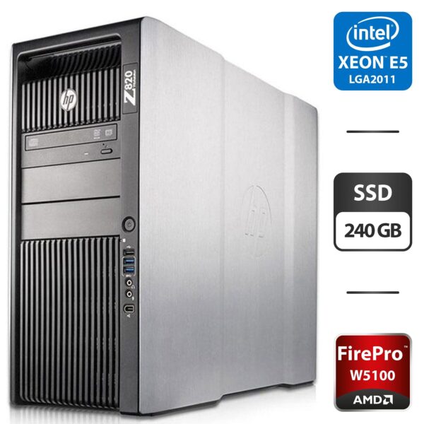 Робоча станція HP Z820 Workstation Tower / 2x Intel Xeon E5-2658 v2 (10 (20) ядер по 2.4 - 3.0 GHz) / 64 GB DDR3 / 240 GB SSD / AMD FirePro W5100, 4 GB GDDR5, 128-bit / DVD-ROM