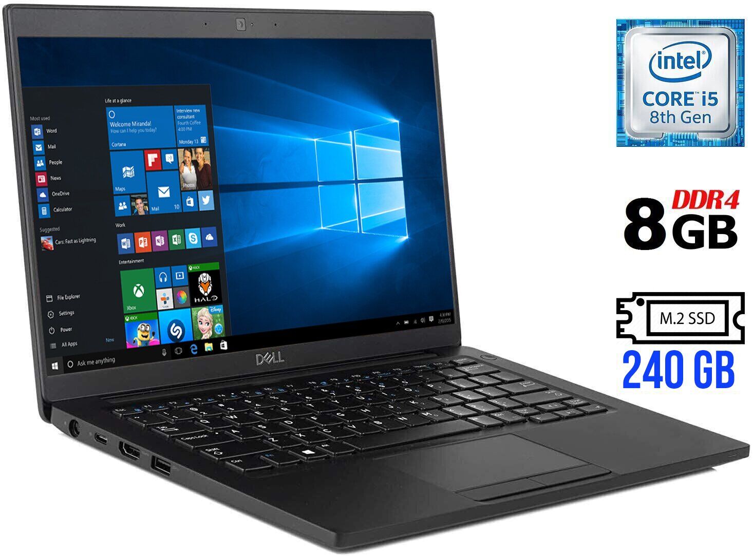 Ультрабук Б-клас Dell Latitude 7390 / 13.3" (1920x1080) IPS Touch / Intel Core i5-8350U (4 (8) ядра по 1.7 - 3.6 GHz) / 8 GB DDR4 / 240 GB SSD M.2 / Intel UHD Graphics 620 / WebCam / Windows 10 ліцензія