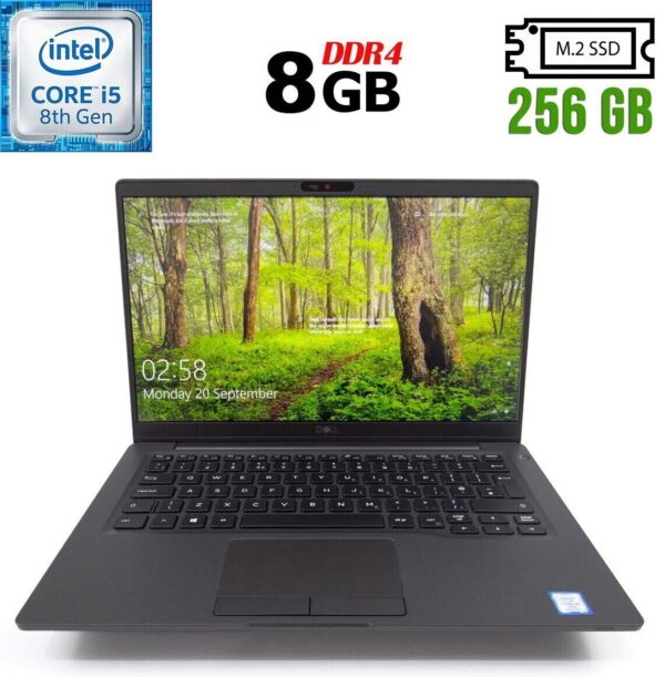 Ультрабук Б-клас Dell Latitude 7400 / 14" (1366x768) TN / Intel Core i5-8265U (4 (8) ядра по 1.6 - 3.9 GHz) / 8 GB DDR4 / 256 GB SSD M.2 / Intel UHD Graphics 620 / WebCam / USB 3.1 / HDMI / Windows 10 ліцензія